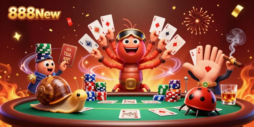 Experience the thrill of gambling at 888New with an exciting 3D casino scene featuring a dynamic dealer and colorful poker elements.